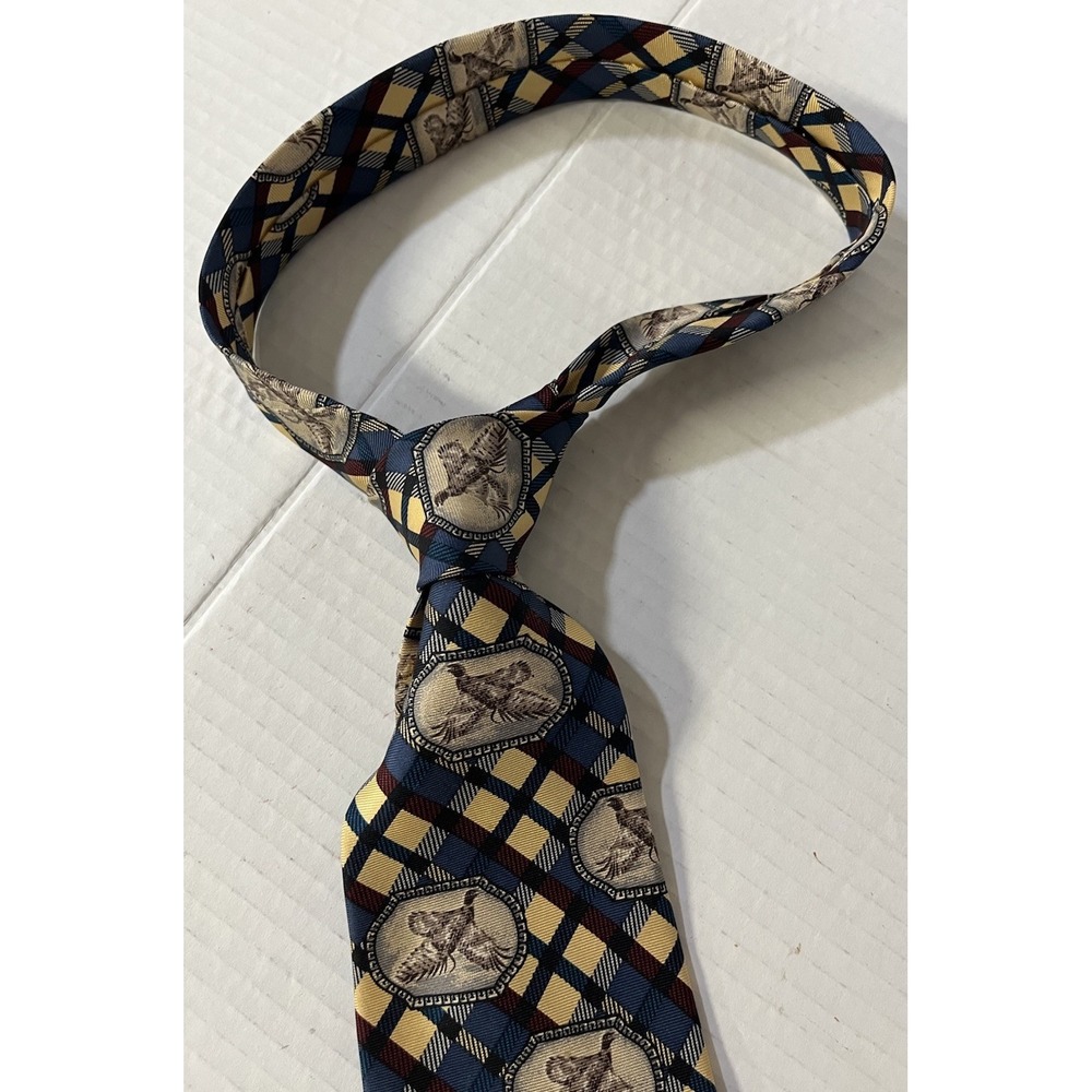 Field & Stream Necktie Mens One Size Blue‎ Plaid Pheasant Bird Hunting Outdoor